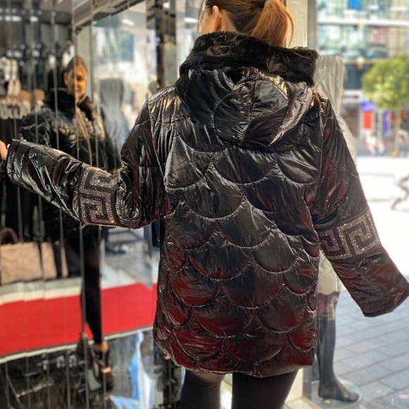 Black Winter Jacket Short Coat Plus Size AMAR MODA - Picture 4 of 6